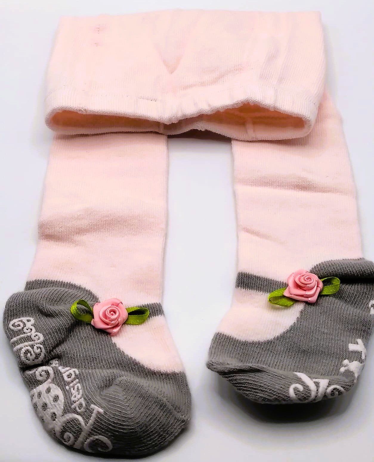 Grey mary jane tights with rose buckle