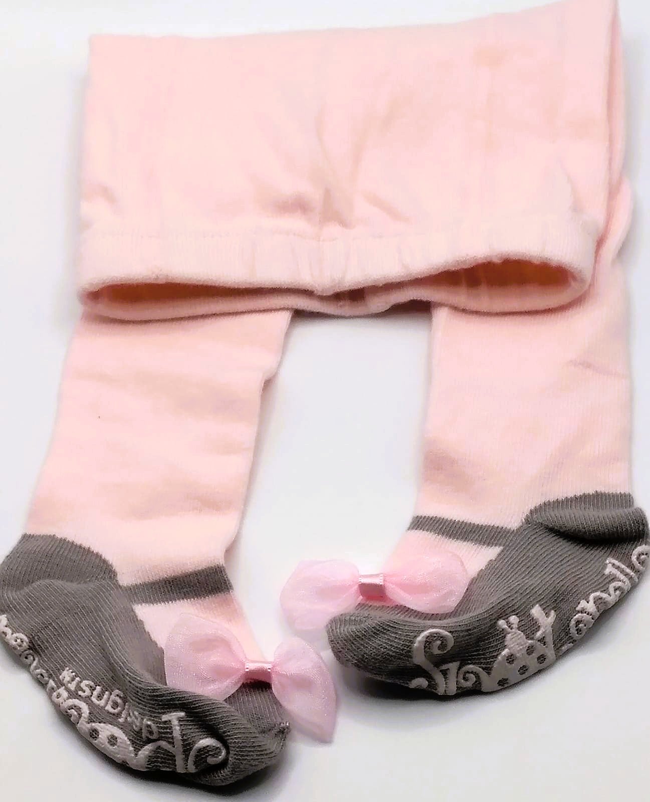 Grey Mary Jane tights with pink bow
