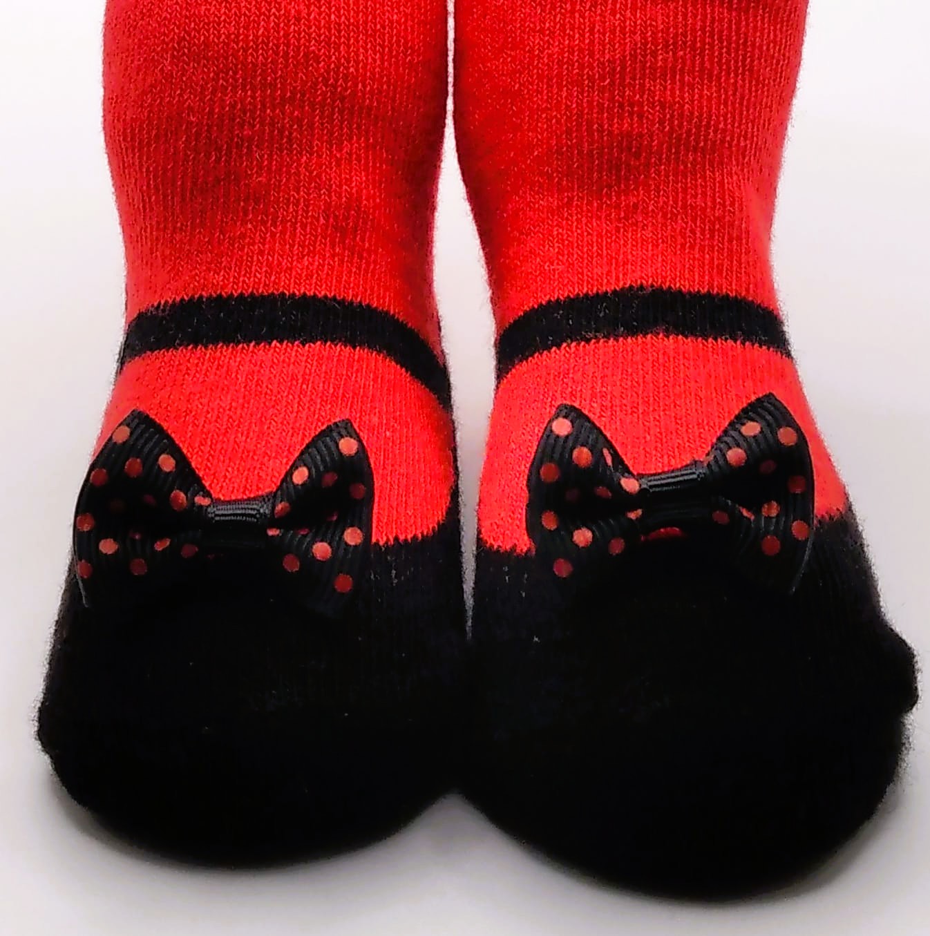 Red mary jane tights with polka dot bow