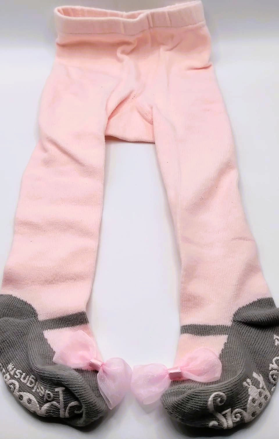 Grey Mary Jane tights with pink bow