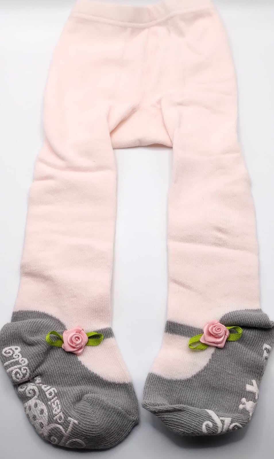 Grey mary jane tights with rose buckle
