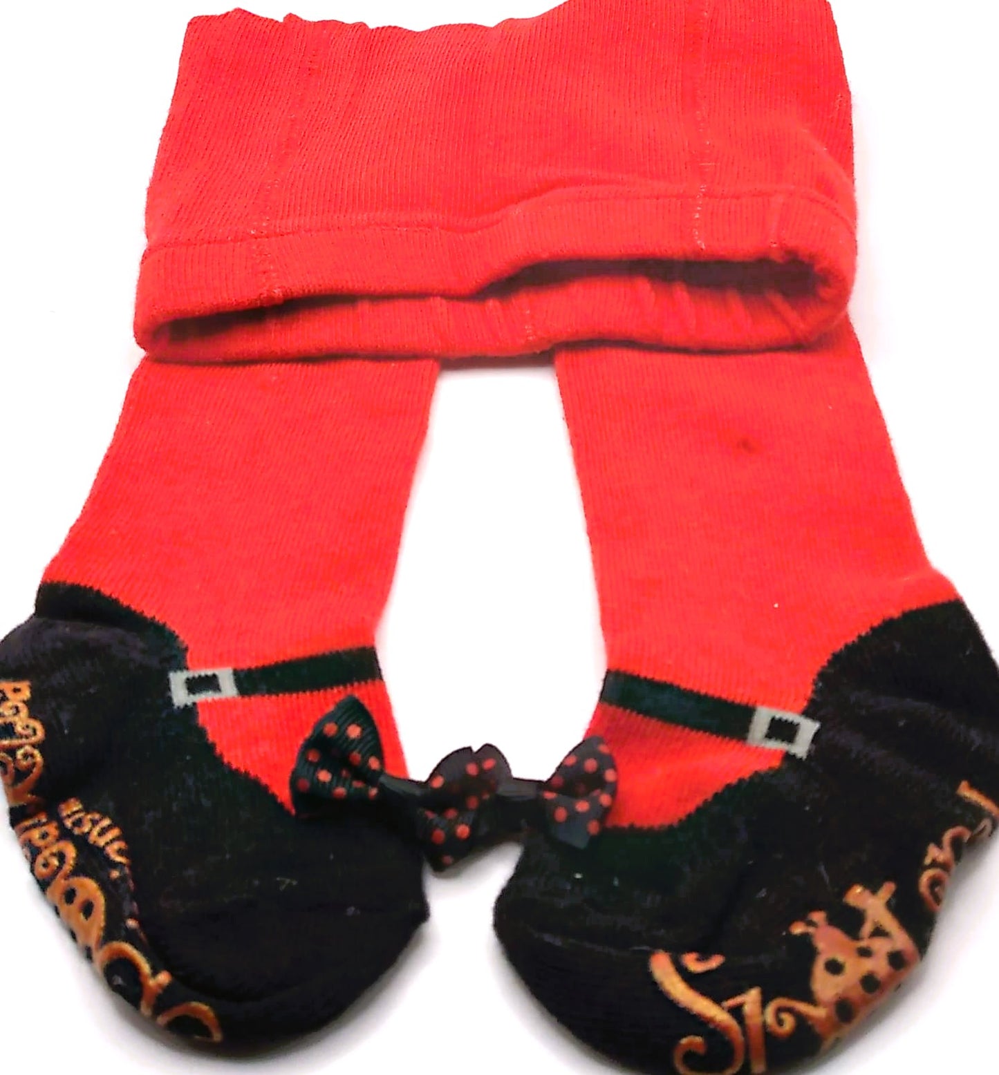 Red mary jane tights with polka dot bow