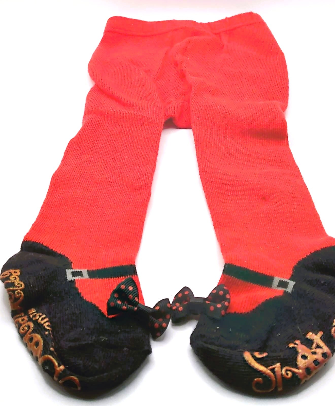 Red mary jane tights with polka dot bow