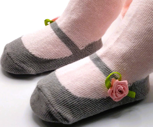 Grey mary jane tights with rose buckle