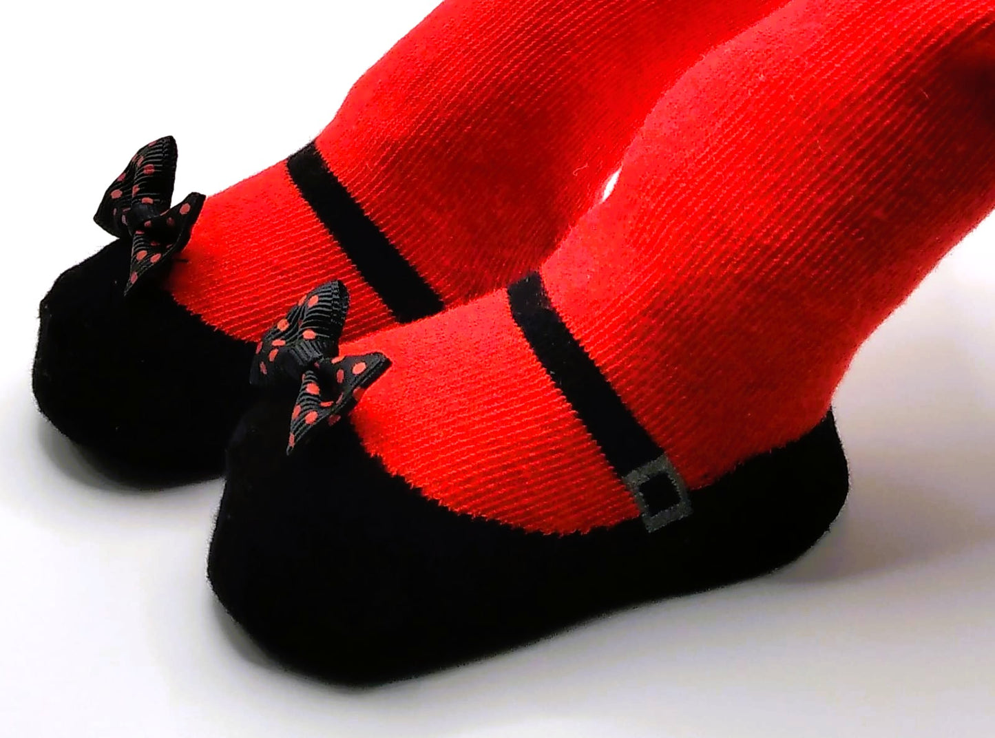 Red mary jane tights with polka dot bow