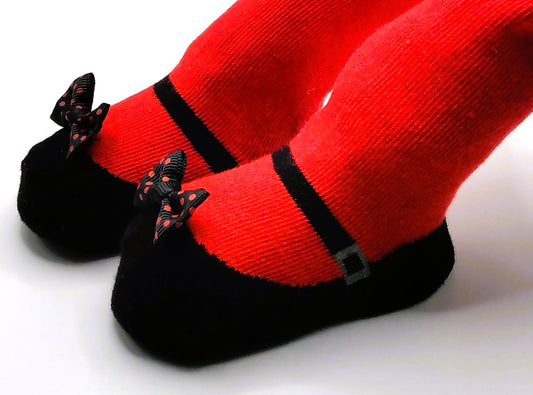 Red mary jane tights with polka dot bow